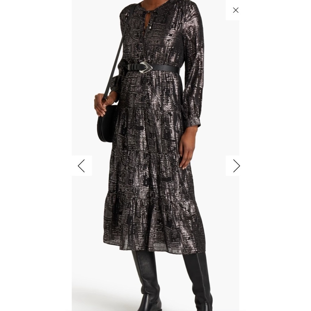 BA&SH
Sophie metallic fil coupé silk blend georgette midi dress